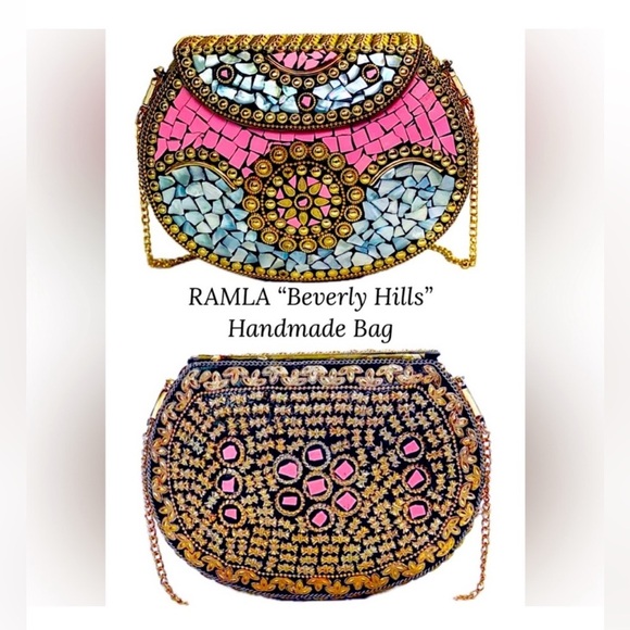 Ramla Mosaic Pink & Gold Beverly Hills Handmade in Morocco NWOT Stunning! - Picture 7 of 8